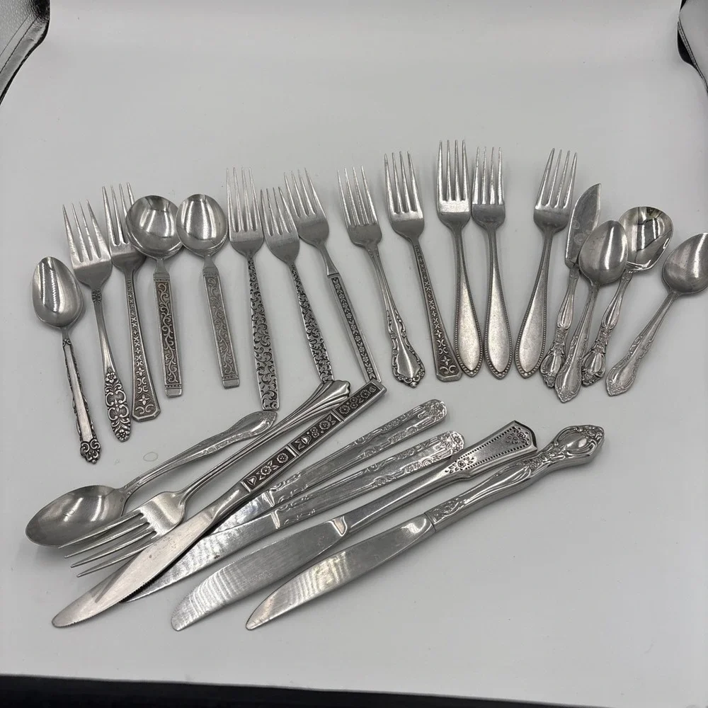 Vintage Stainless Steel Forks,spoons,knifes  Mixed Lot Of 24 Various Patterns